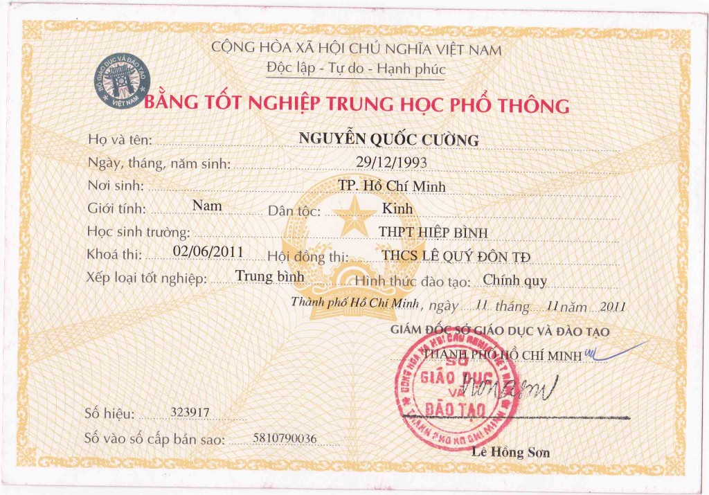 Làm bằng cấp 3 tem phôi thật
